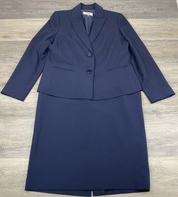 Le Suit 2pc Skirt Suit Womens 12 Navy Blue Career Office C-Suite 97% Polyester