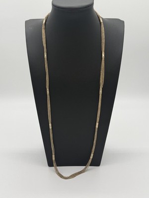 Vintage Gold Tone Multi Strand Beaded Chain Necklace Adjustable Long