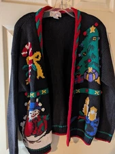 Vintage Rosanna Knit Christmas Sweater Women’s med Cardigan Snowman Tree