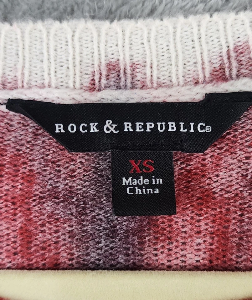 Camisa Rock & Republic Mujer XS Roja Blanca Azul Tie Dye Manga Larga Hippie Top Foto 3 de 4