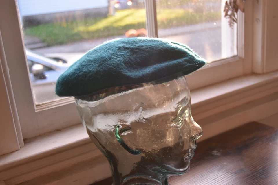 复古 20 世纪 50 年代或 60 年代 Union Made Teal Beret 风格帽子 6.5 码 — 第 3/4 张图片