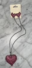 NWT SILVER TONE 10” CHAIN W/ PINK BLING HEART CHARM & MATCHING EARRINGS SET