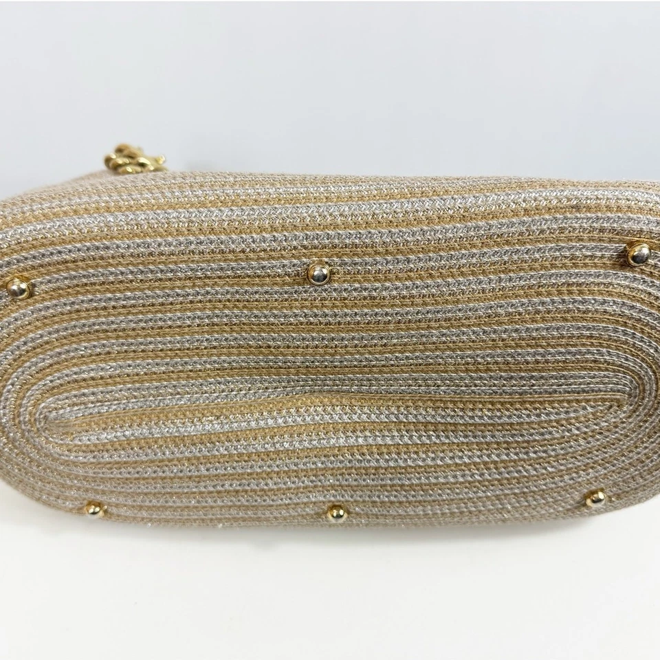 Eric Javits NY Womens Metallic Raffia Double Chain-Link Strap Purse Gold Silver - Image 4 of 4
