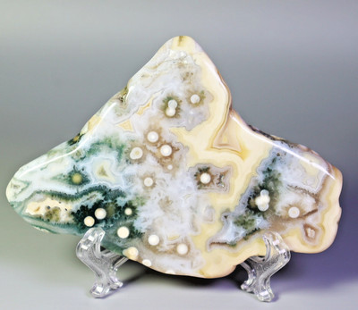 Natural Round Eye Ocean Jasper Agate Quartz Crystal Slice Reiki Stone/Stand