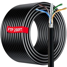 Cat 6 Outdoor Ethernet Cable 200ft ( 10 RJ45 ), FTP Cat 6 Shielded Cable Gigabit
