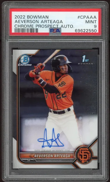 2022 Bowman Chrome Prospect Autographs Aeverson Arteaga #CPAAA Autograph PSA 9