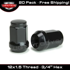 20pc Lug Nuts Bulge Acorn M12x1.5 Black 3/4 Hex Cone Seat