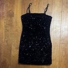 Forever 21 Festive Black Holiday Party Dress Size M Mini Stretch Sequins NYE