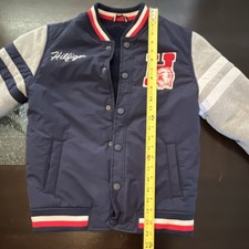 Tommy Hilfiger Boys Varsity Jacket Navy Gray Logo Embroidered