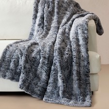 Variegated Faux Fur Throw Blanket Micromink Back for Couch Bed Fluffy Blanket