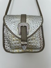 Raviani Cross Body Purse Champagne Gold Hide Crocodile Embossed Leather
