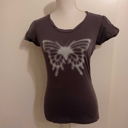 Damen T Shirt Gr. M Baumwolle Stretch Schmetterling Halbarm Casual