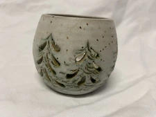 Hand crafted Pine/Winter themed ceramic tea light candle holder. Winter decor. 