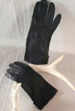 Vintage Black Leather Gloves w/ Floral Embroidery SIZE 5 3/4 illegible 