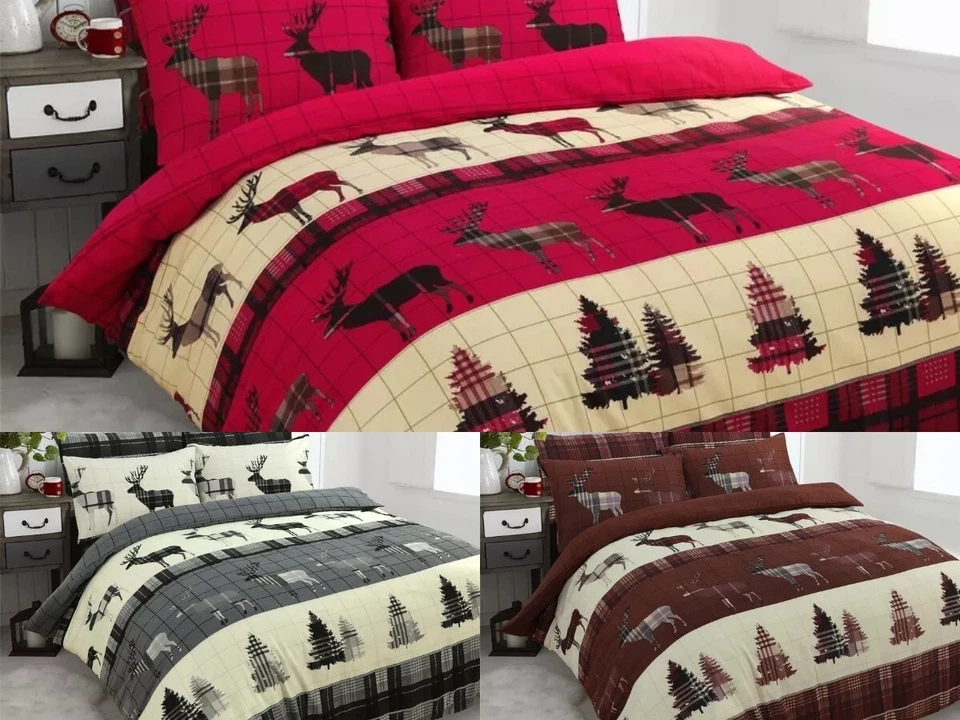 LSU Stag Tartan Thermal Flannel Duvet Cover Set XMAS Brushed Cotton All British Size