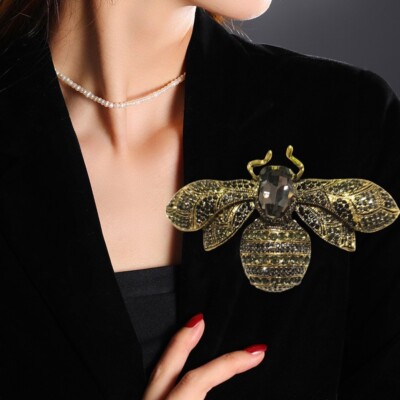 Unique Bee Insect Gothic Style Brooch Pin Pendant Black Crystal Rhinestone Woman