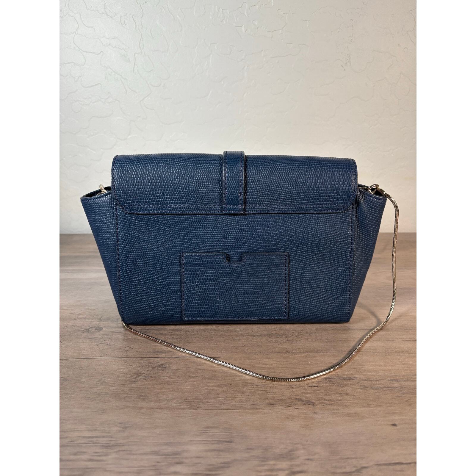 Kate Spade Riverside Street Emmie Petrol Blue Crossbody Bag Silver Chain Strap 