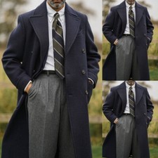 Navy Men's Long Overcoat Cashmere Double Breasted Winner Outdoor Wear Jackets