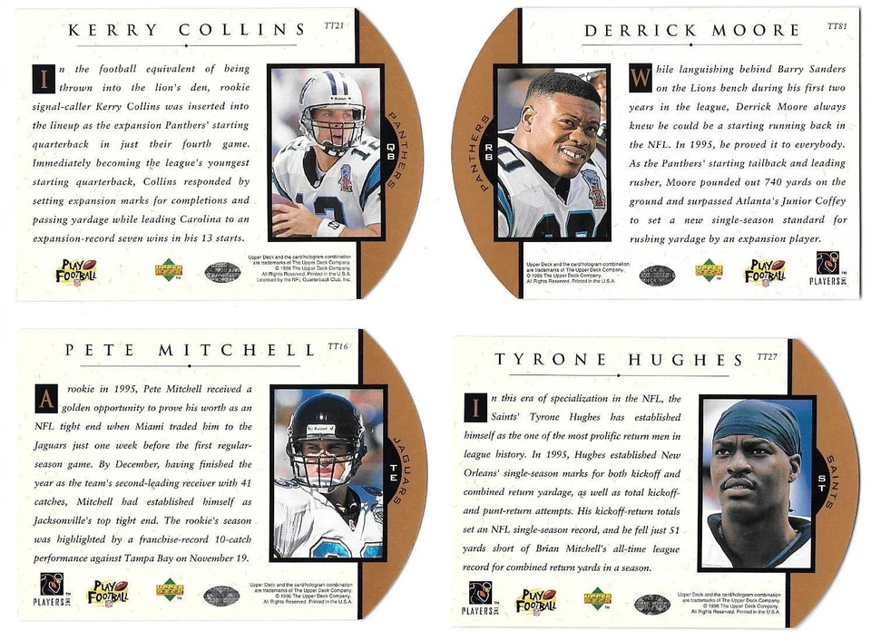 Lot of 4 1996 Upper Deck Team Trio Inserts Pete Mitchell Kerry Collins Moore - Image 2 of 2