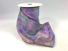 Stoffband über 4 m 15 cm breit mehrfarbig lila-grün-rose mit Seitendraht