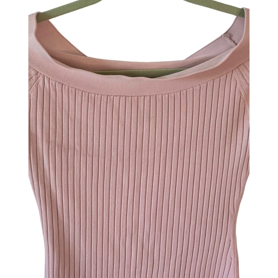 BCBGMAXAZRIA румяна розовый Stevie с плеча ребристый легкий свитер маленький - Изображение 2 из 4