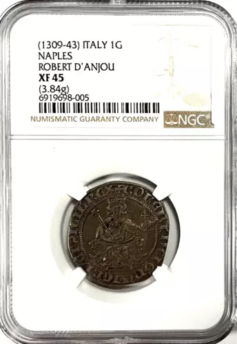 (1309-43) Italy 1 Gigliato Robert D'Anjou 3.84 Silver NGC XF 45 Extra Fine