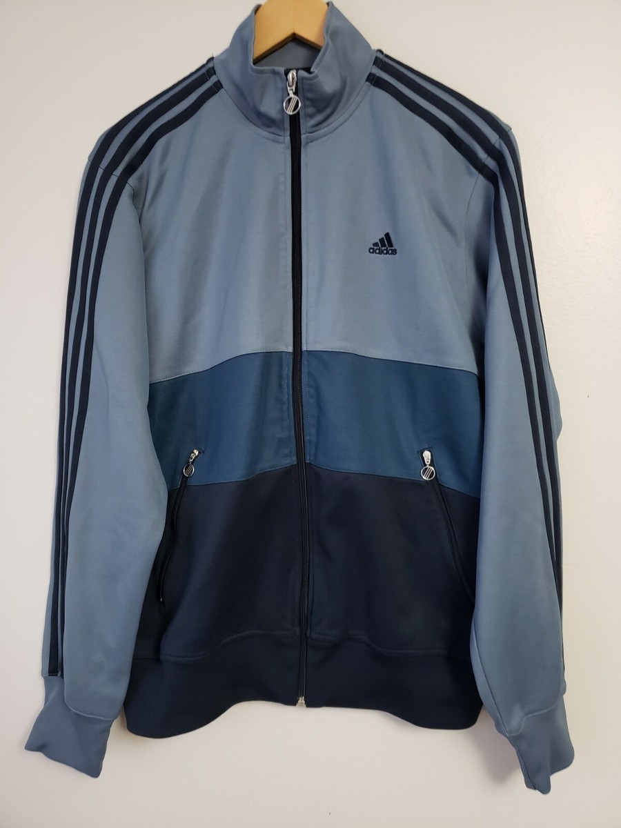 adidas アディダス US Track Blouson Blue Gray Adidas Blue Colorblock 2007 Tricolor Zip Up Jacket Men's