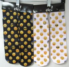 Unisex One Size Fits Most Emoji Socks, 2 Pairs, Combo, White and Black E1 1262