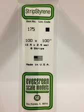 Evergreen # 175  Styrene Strip .100x.100" (8) A Scale MIB