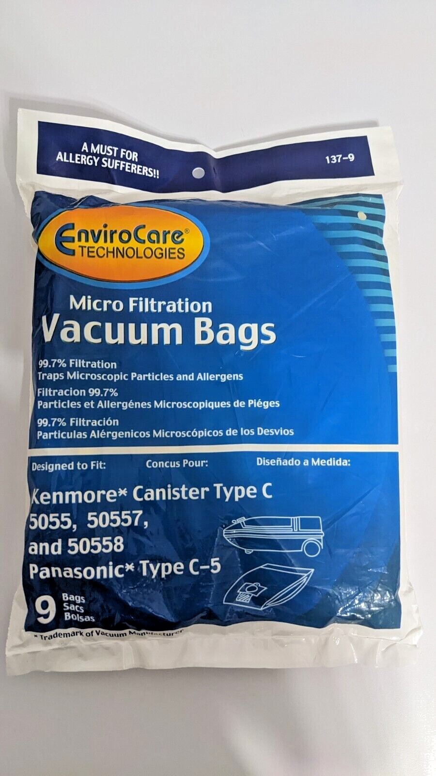 Sears Kenmore Vacuum Bags 5055/50558/50557 Panasonic C5 Pkg of 9 Bags Canister 836301009370 eBay