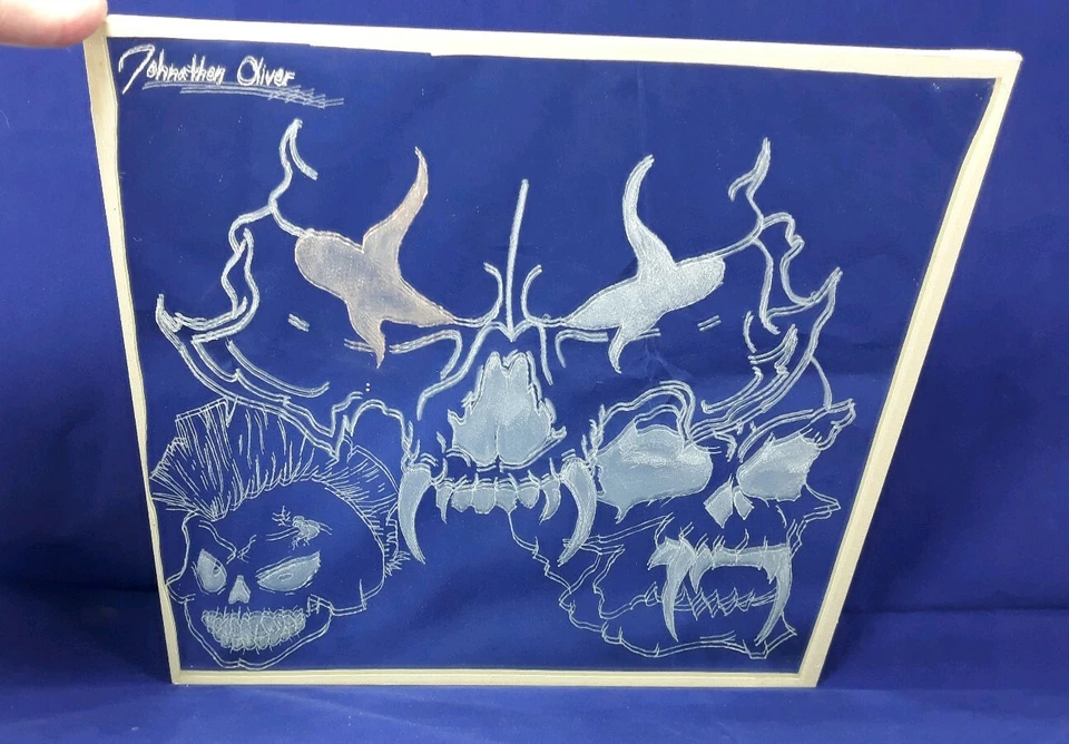 Skull Demon Devil Etched Mirror Art Signed Handmade Reflective Wall Decor - Image 3 of 3