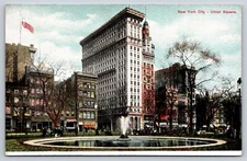 Union Square Broadway & Bowery Rd NYC New York Postcard Fountain Park