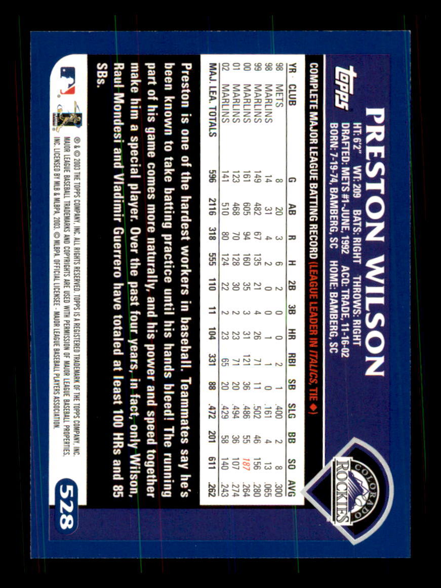 2003 Baseball Topps Preston Wilson Colorado Rockies #528 | eBay