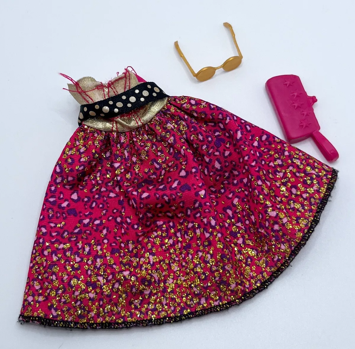 Barbie Styled Doll Outfit Pink Black Gold Dress Sunglasses Bag