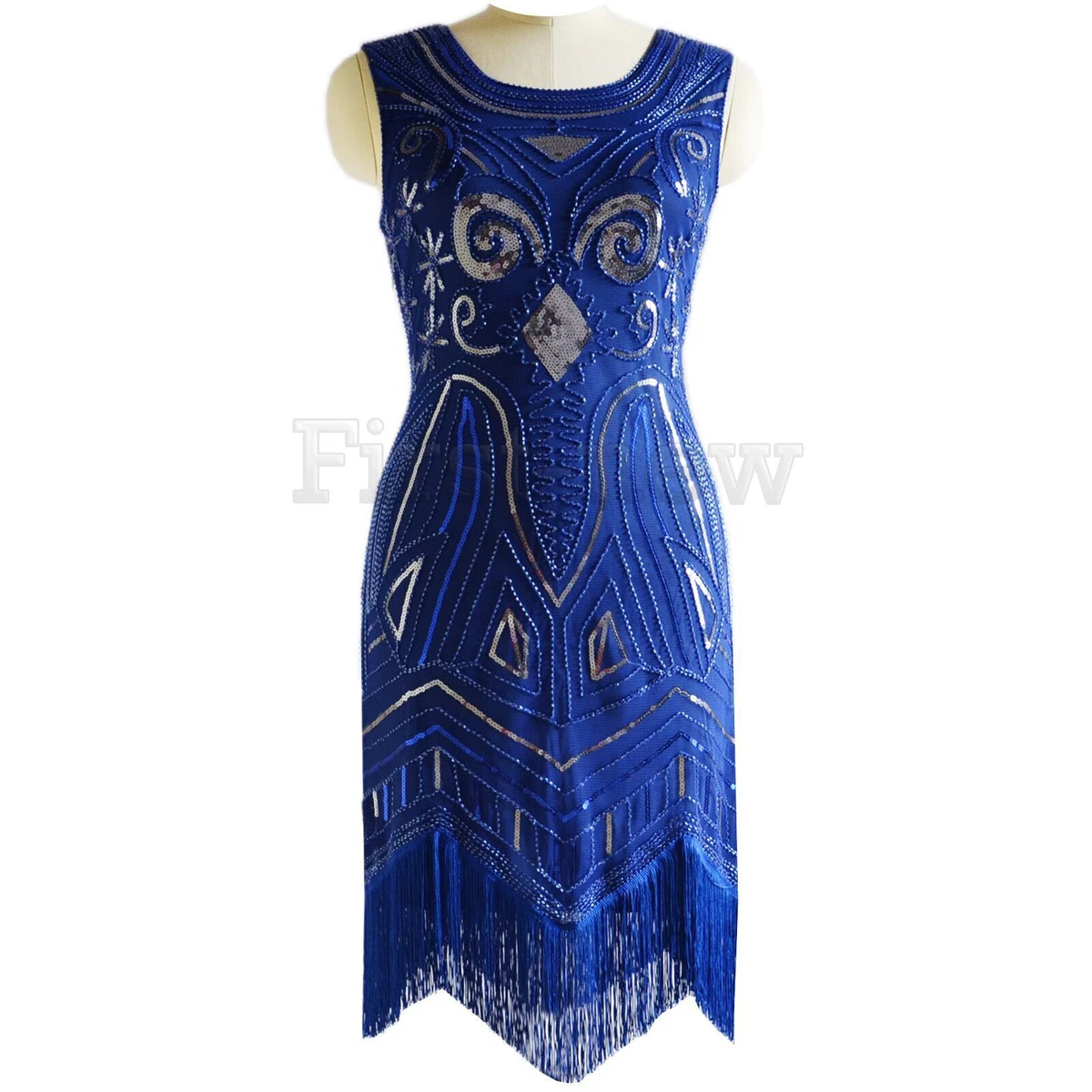 Classy Womens Beads Sequin 1920s Fringed Flapper Dress Roaring 20s