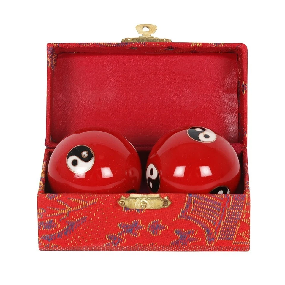 SPIRIT OF EQUINOX Pair of Red Ying Yang Musical Metal Stress Balls 4.5cm
