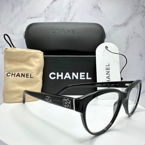 Chanel Glasses Eyeglasses Frame Black Classic Camellia Letter Logo Cat Eye RX - Afbeelding 1 van 19