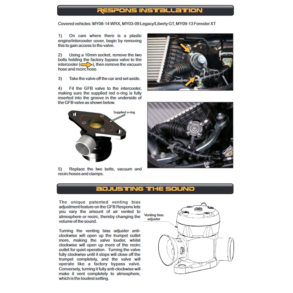 Válvula de soplado Go Fast Bits Respons TMS ajuste directo negra para Subaru WRX STI, XT Foto 2 de 4