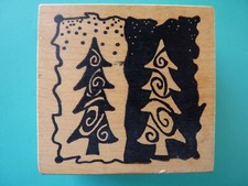 Artsy Double Evergreen Trees MAGENTA Rubber Stamp