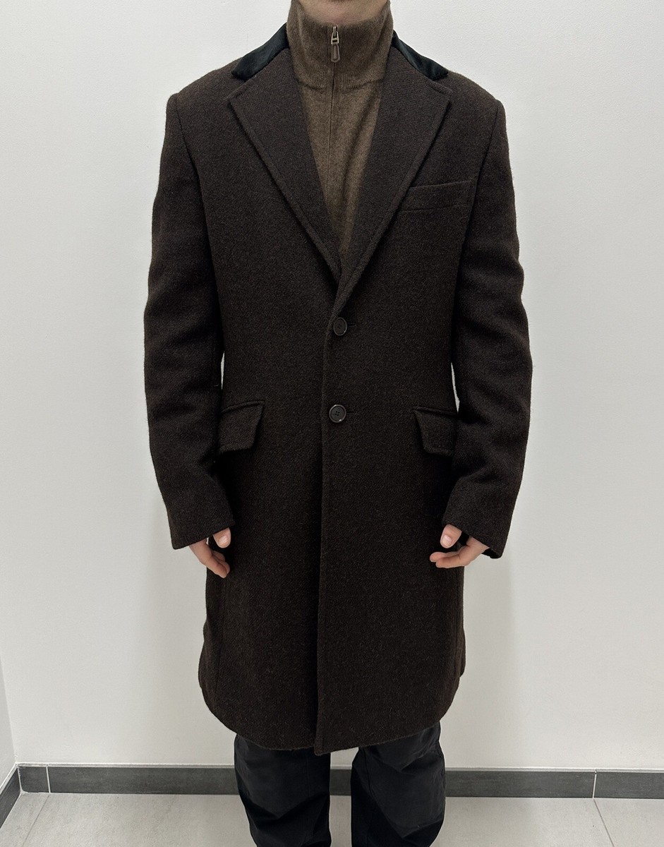 Paul Smith Mens Wool Coat Long Viscose Lined Print Overcoat size