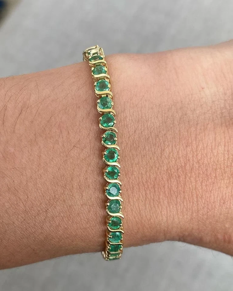 Natural Emerald Bracelet, Tennis Bracelet, Silver Bracelet, Gold Tennis Bracelet - Image 2 of 4