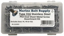 Type 316 Stainless Steel Phillips Oval Sheet Metal Screw Assortment Kit