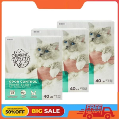 3 PACKS Special Kitty Odor Control Tight Clumping Cat Litter, Fresh Scent, 40 lb