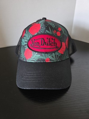 New Von Dutch Snapback Red Rose Black Embroidered Logo Trucker Hat One Size NWT 