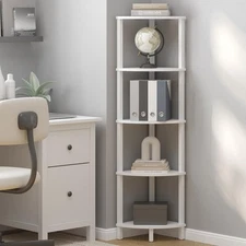 5-Tier Industrial Corner Bookshelf White Modern Display Shelf for Living Room