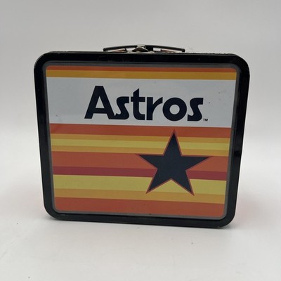 Houston Astros Metal Lunch Box Orange MLB Baseball with Coca-Cola & H-E-B Logos
