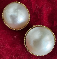 De Colección Oro Amarillo 14K Enorme Perla Mabe .75" CLIP ON Pendientes Omega Trasero Pesado 585