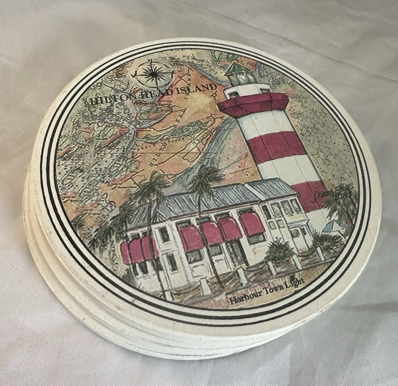 Harbor Lighthouse Hilton Head Absorbing Coasters Cork Back Set