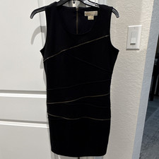 Michael Kors Black Solid Sheath Scoop Neck Sleeveless Knee Zip Dress XL