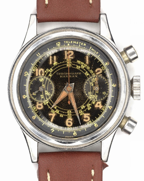 35mm Harman Chronograph, um 1945, Valjoux 22, galvanisches Zifferblatt signiert Flückiger